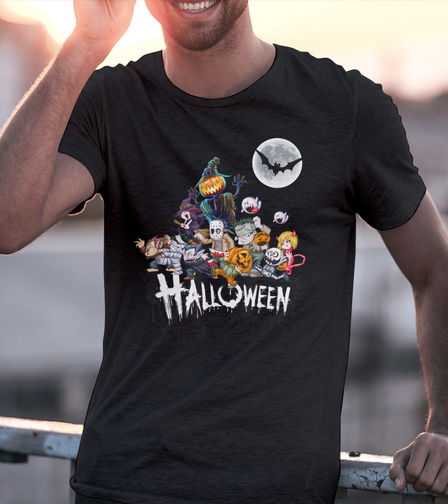 Character Halloween Pumpkin Scarecrow Moon Ghosts Bat Halloween T-Shirt