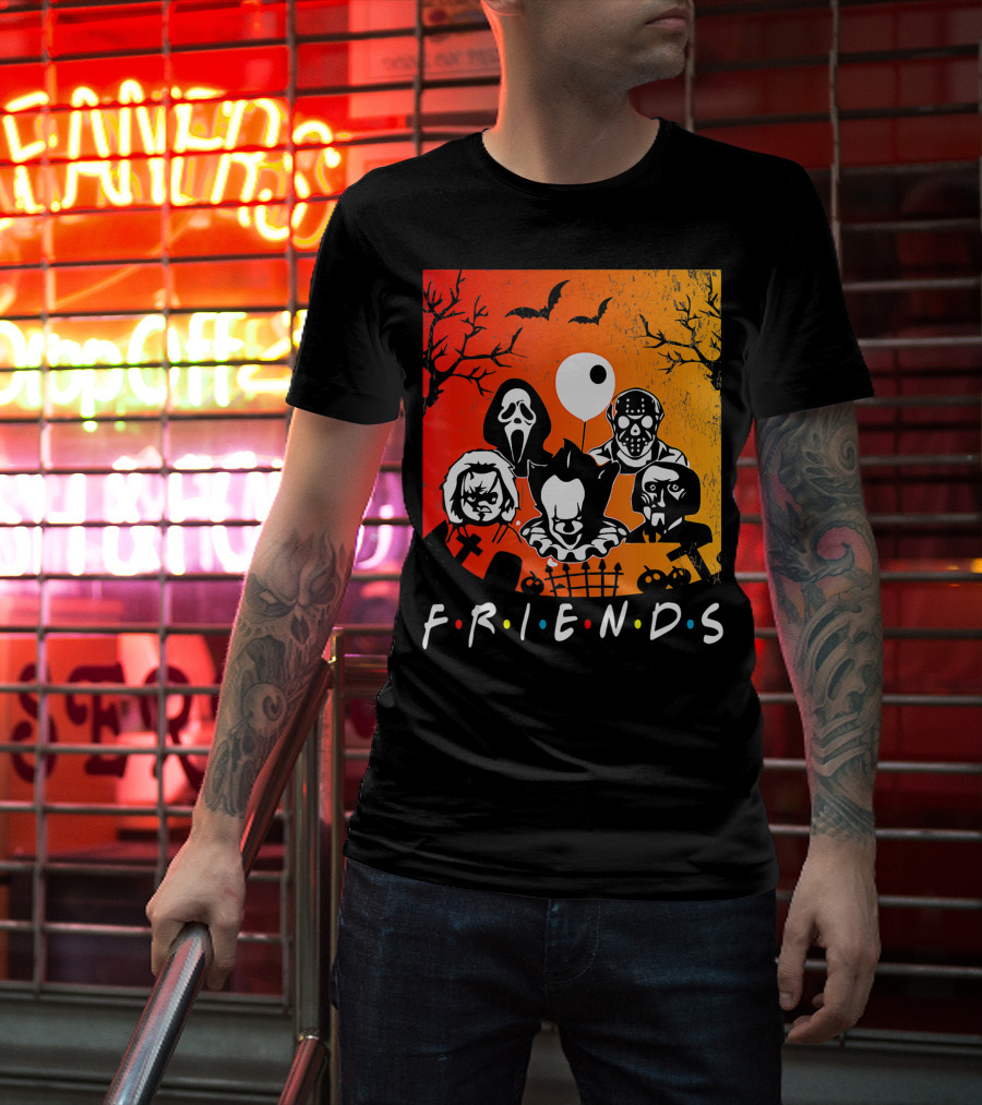 Friends Of Horror Halloween Characters Collage T-Shirt
