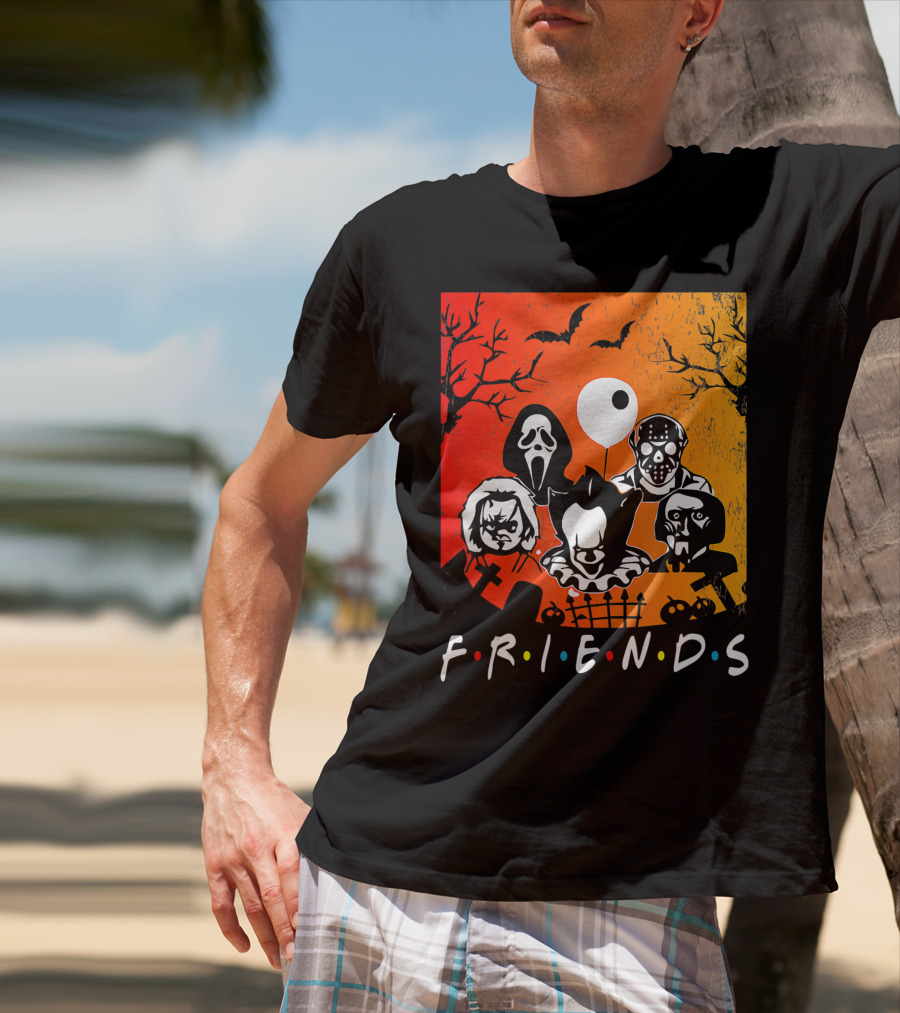 Friends Of Horror Halloween Characters Collage T-Shirt