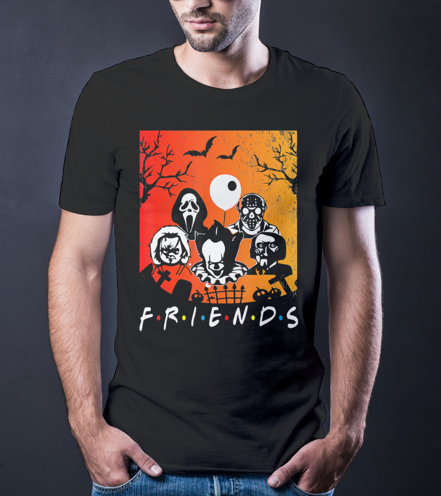 Friends Of Horror Halloween Characters Collage T-Shirt