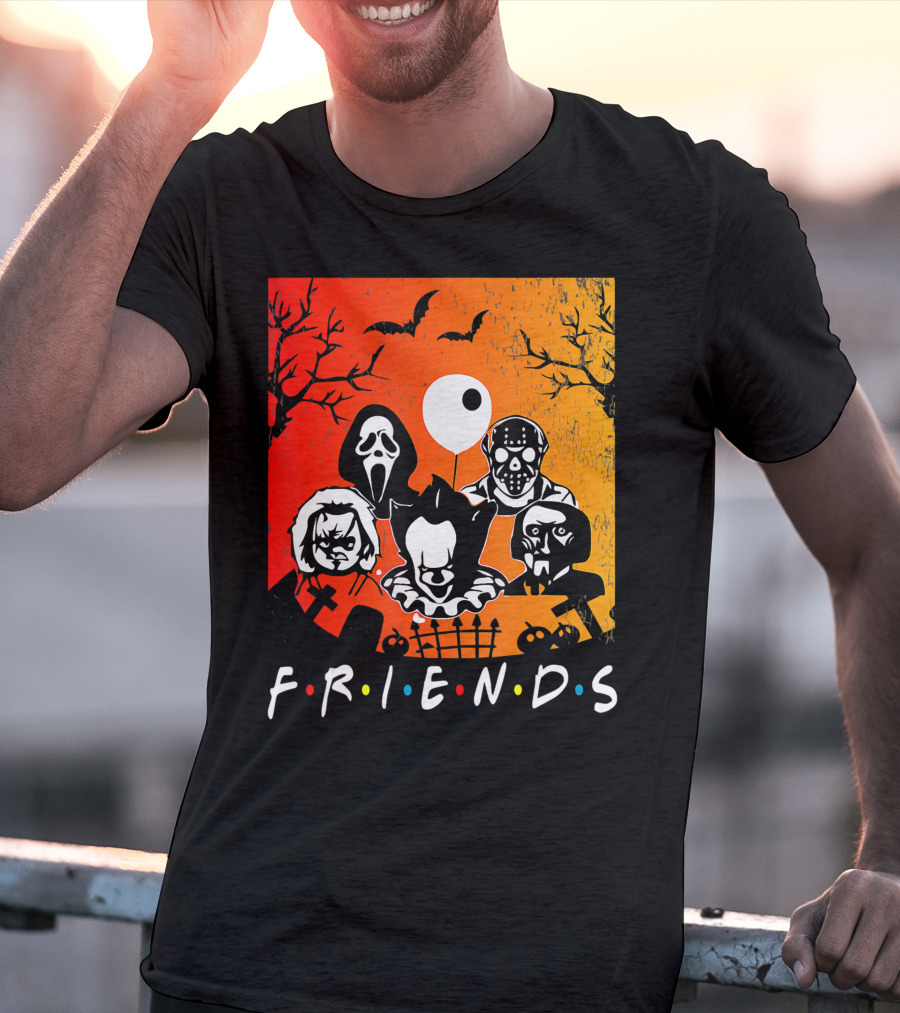 Friends Of Horror Halloween Characters Collage T-Shirt