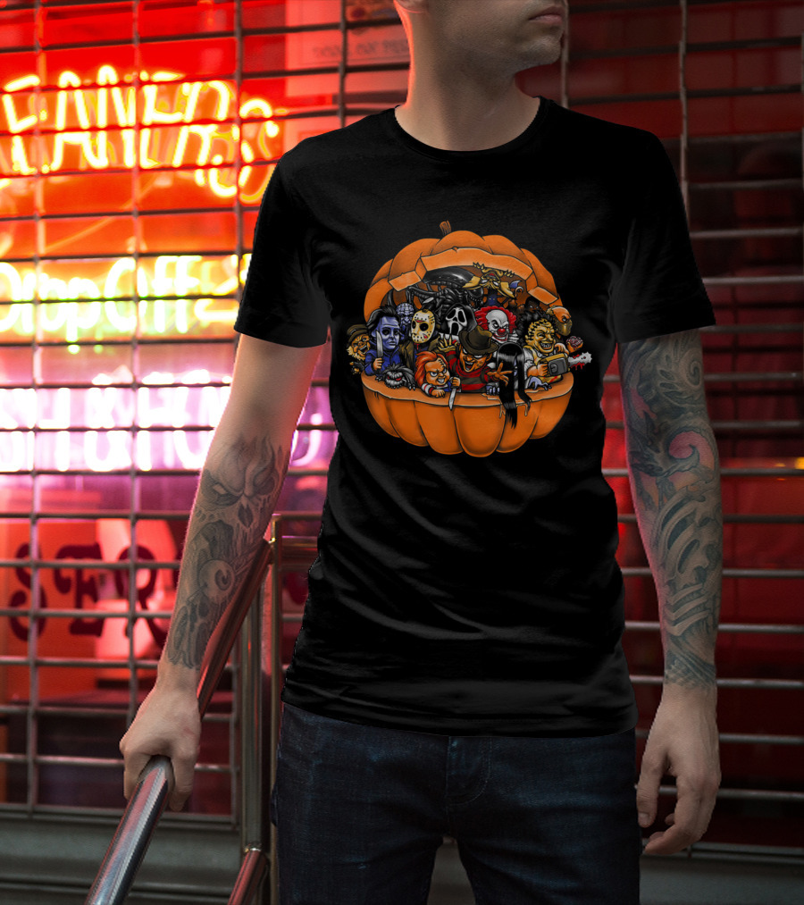 Funny Horror Movie Clown Skeleton Halloween Pumpkin Characters T-Shirt