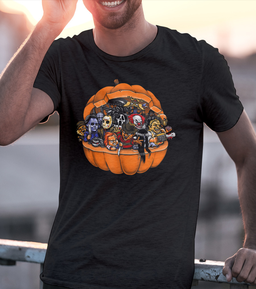 Funny Horror Movie Clown Skeleton Halloween Pumpkin Characters T-Shirt