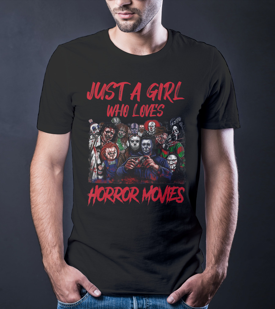 Just A Girl Who Loves Horror Movies Icons Collage T-Shirt