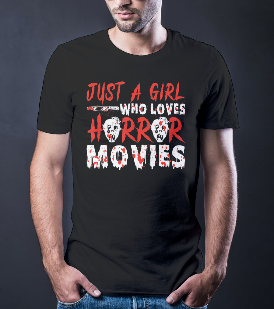 Just A Girl Who Loves Horror Movies Knife Mask Halloween T-Shirt