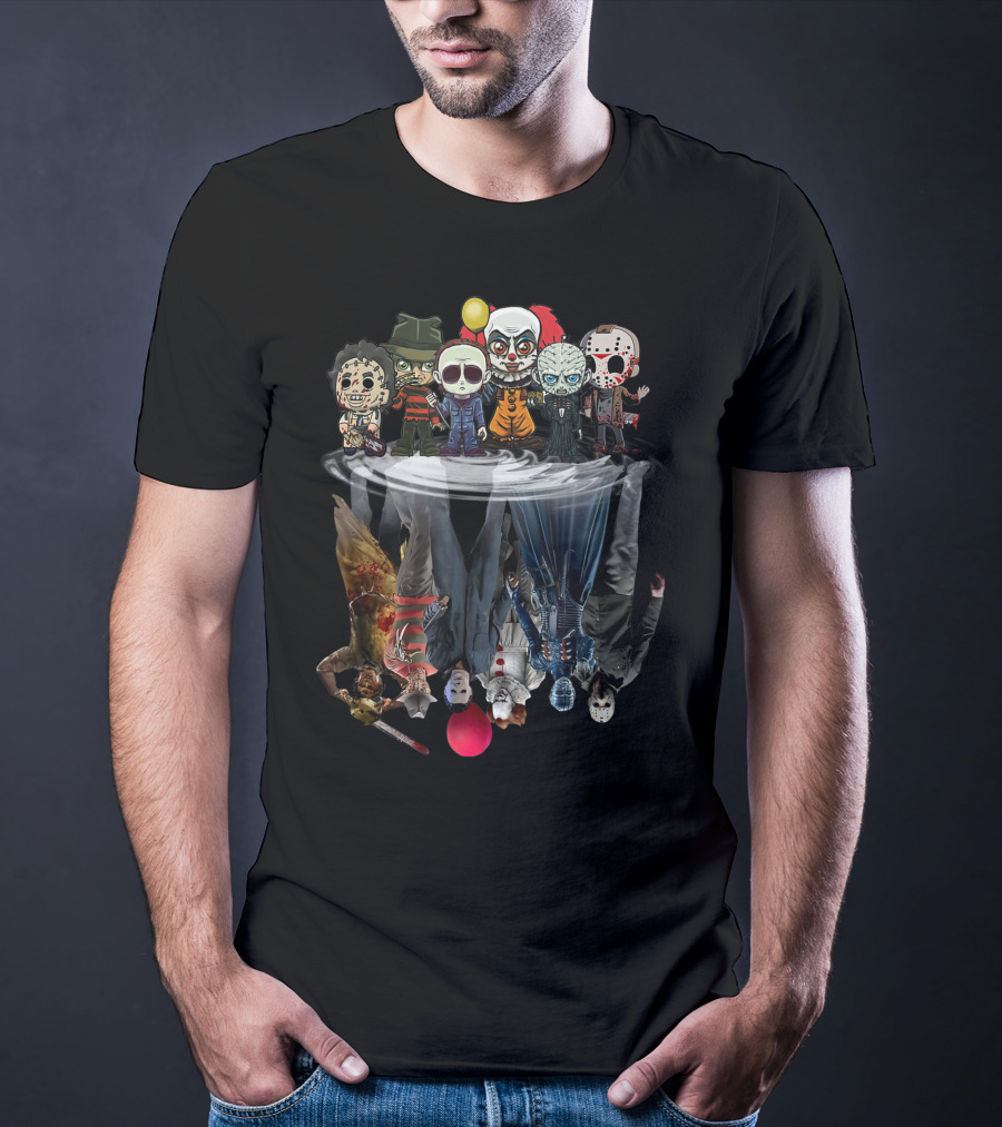 Horror Movie Characters Reflected In Water Mirror T-Shirt