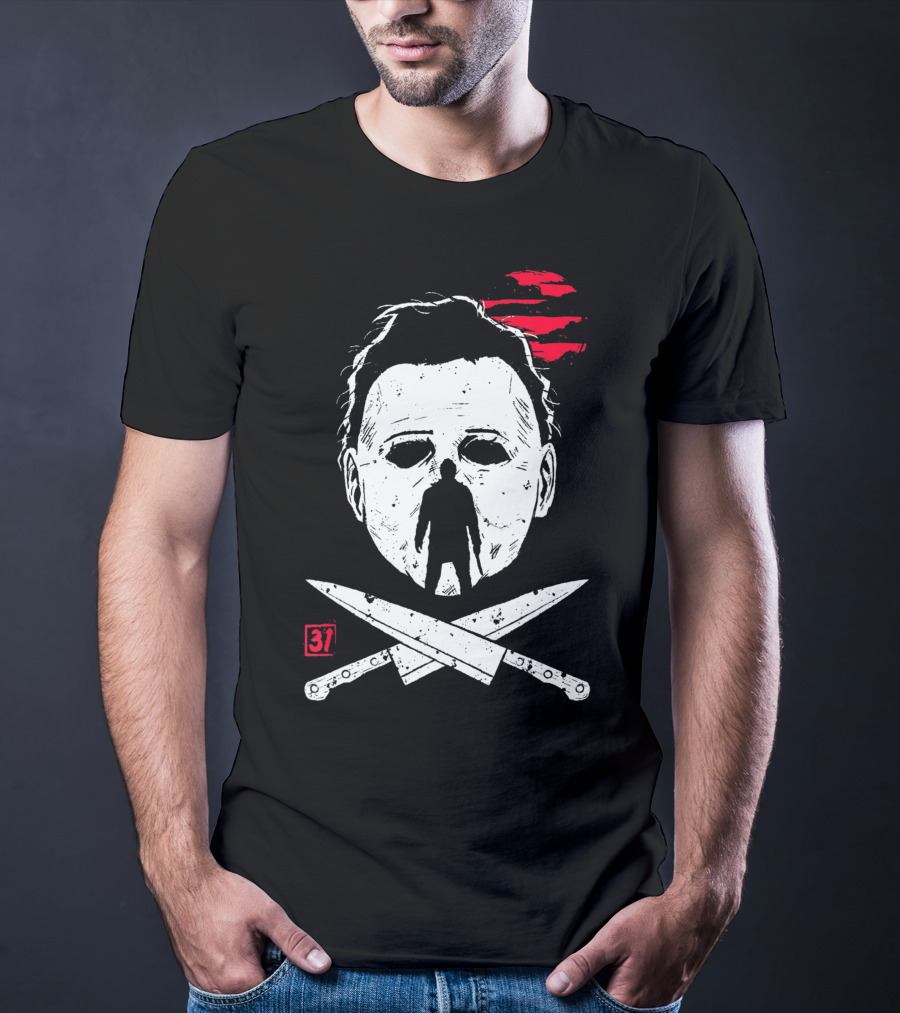 Horror Friday Halloween 37 Michael Myers Mask Knives T-Shirt