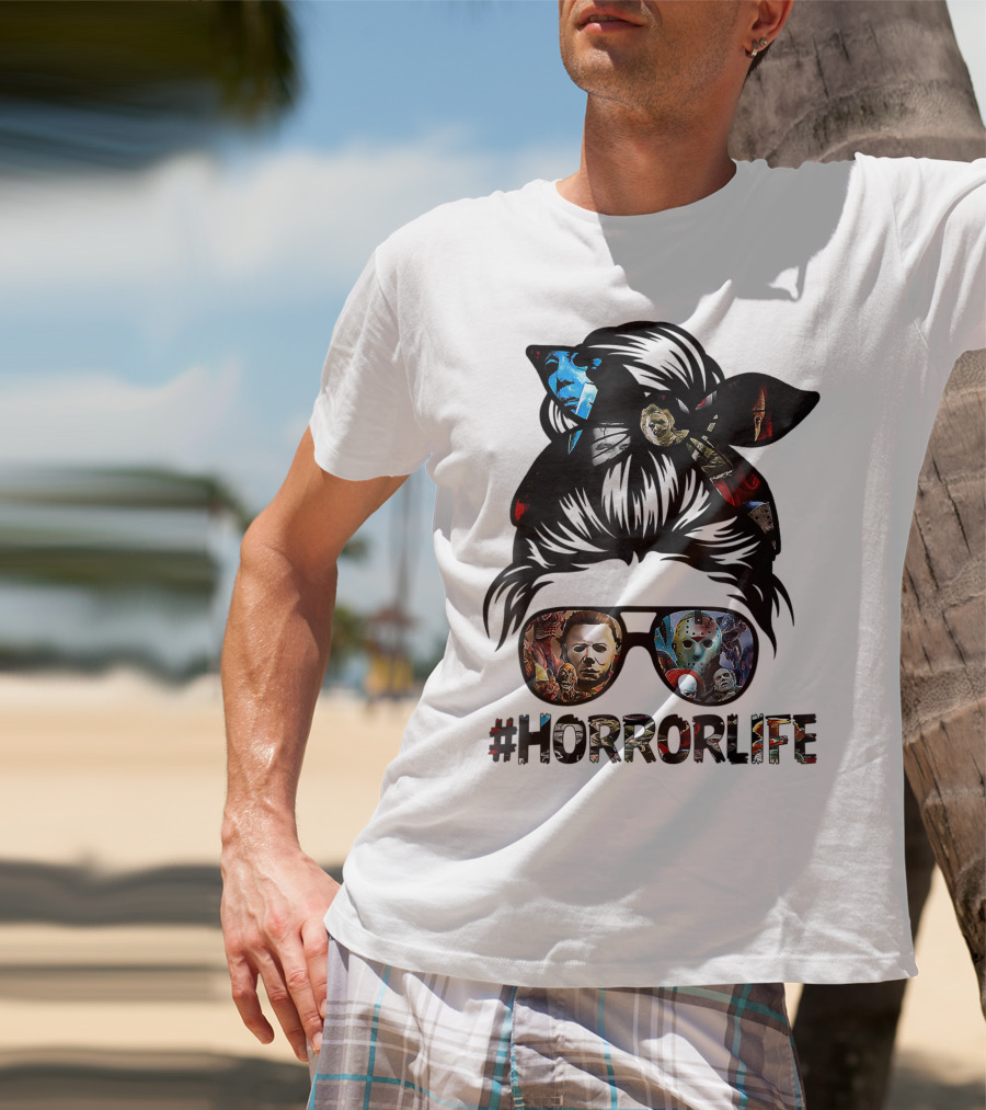 Horror Life Girl With Iconic Halloween Movie Characters T-Shirt