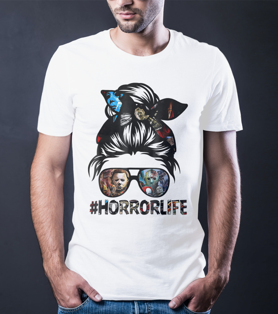 Horror Life Girl With Iconic Halloween Movie Characters T-Shirt