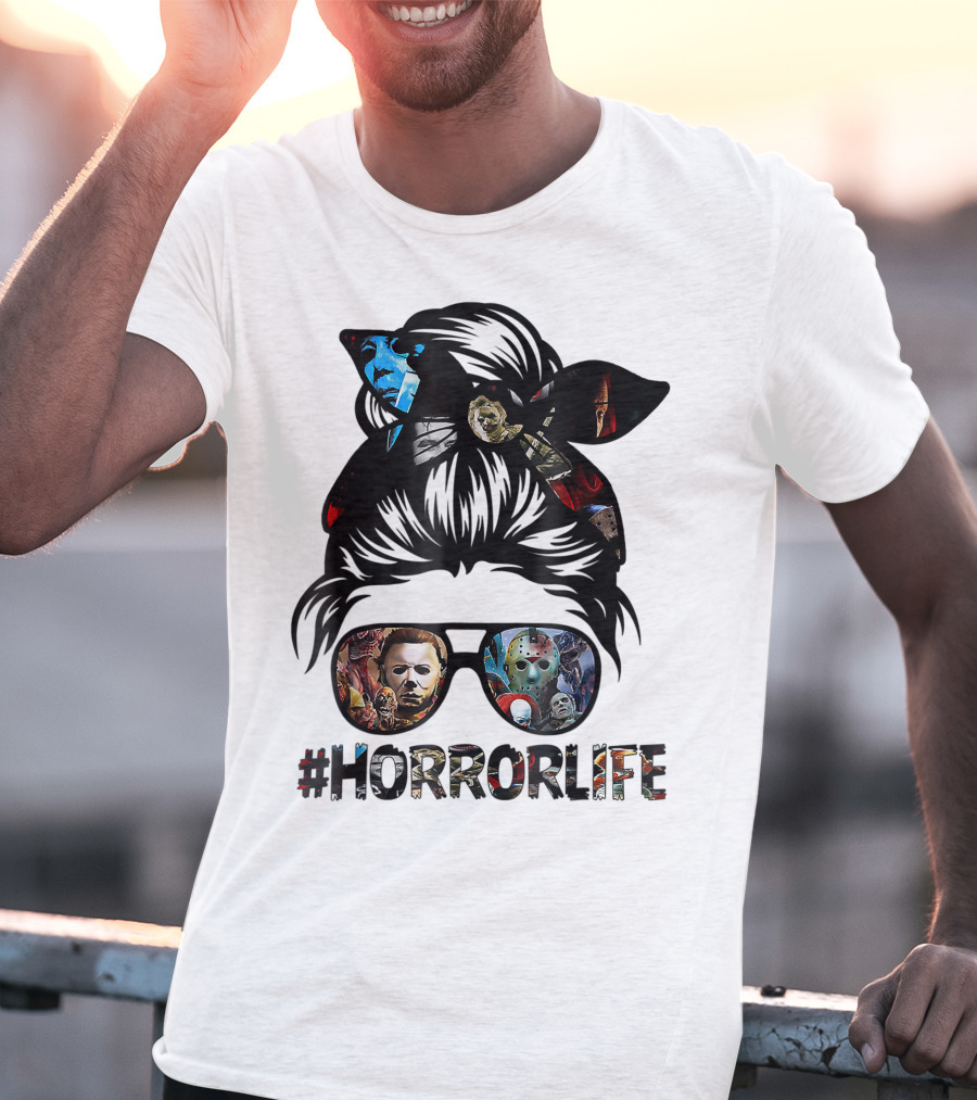Horror Life Girl With Iconic Halloween Movie Characters T-Shirt