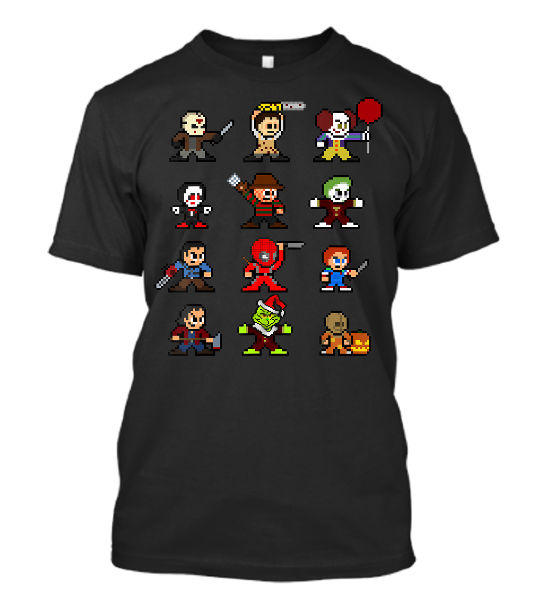 Pixelated Horror Icons Halloween Christmas Gamer Mashup T-Shirt