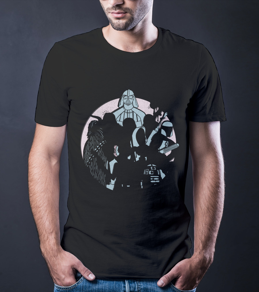 Star Wars Heroes And Villains Pastel Doodle Vader Stormtrooper Chewbacca Mandalorian R2-D2 T-Shirt