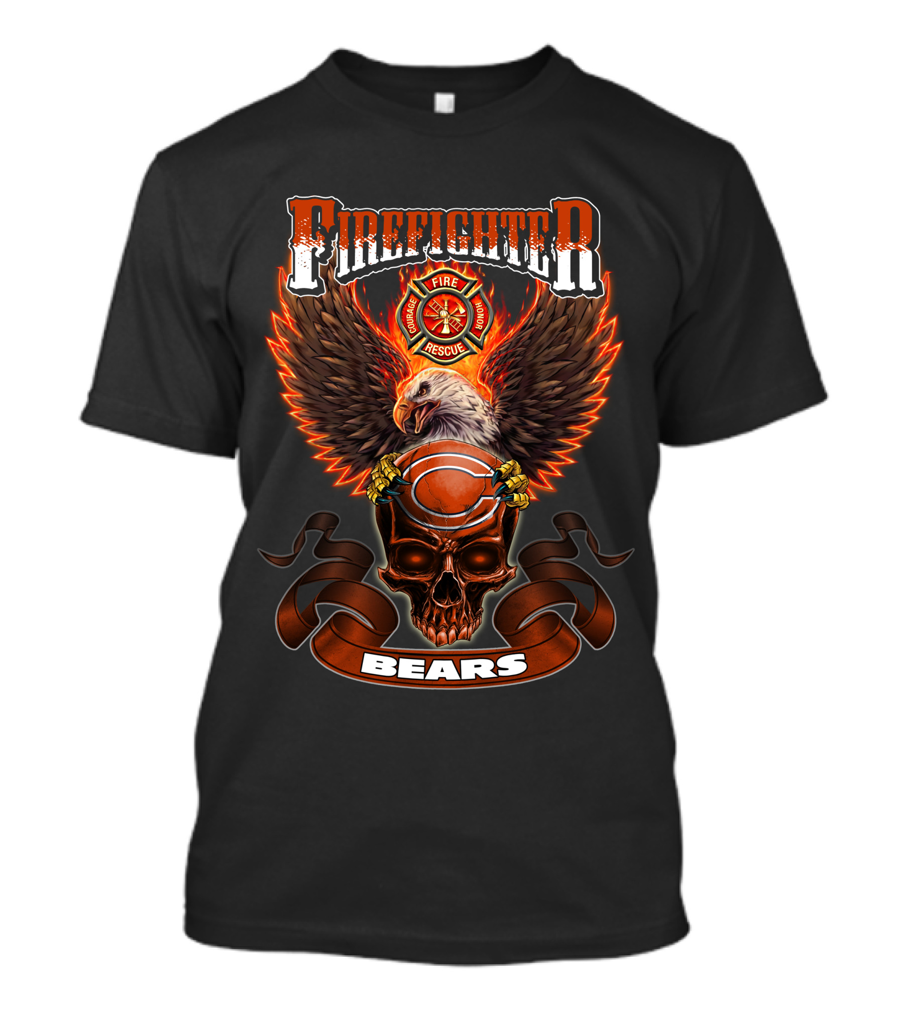 Firefighter Chicago Bears Fire Rescue Eagle Skull T-Shirt