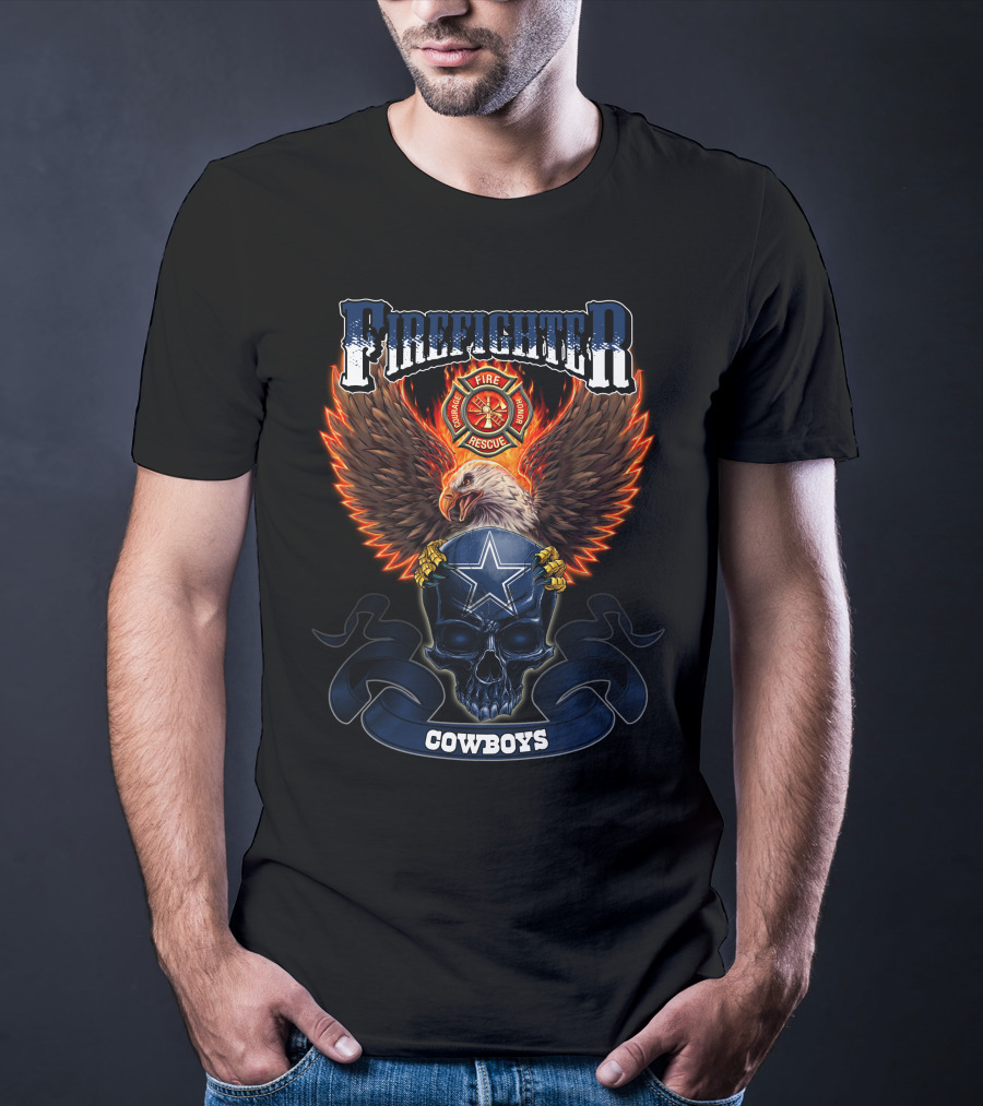 Firefighter Rescue Eagle Skull Cowboys T-Shirt