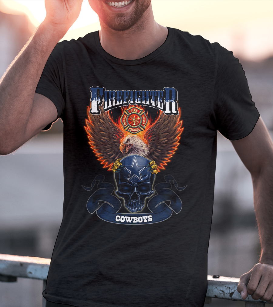 Firefighter Rescue Eagle Skull Cowboys T-Shirt