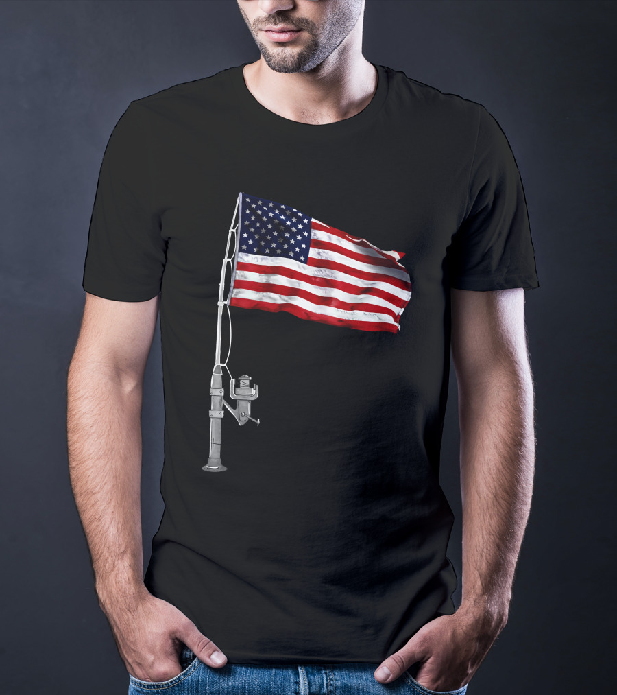 American Fishing Rod Flag Camping T-Shirt