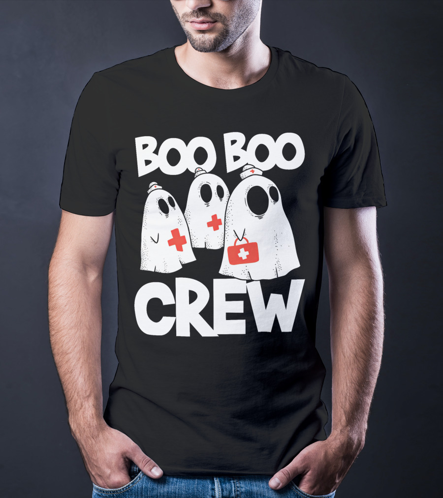 Boo Boo Crew Ghost Nurse Halloween With Medical Cross T-Shirt