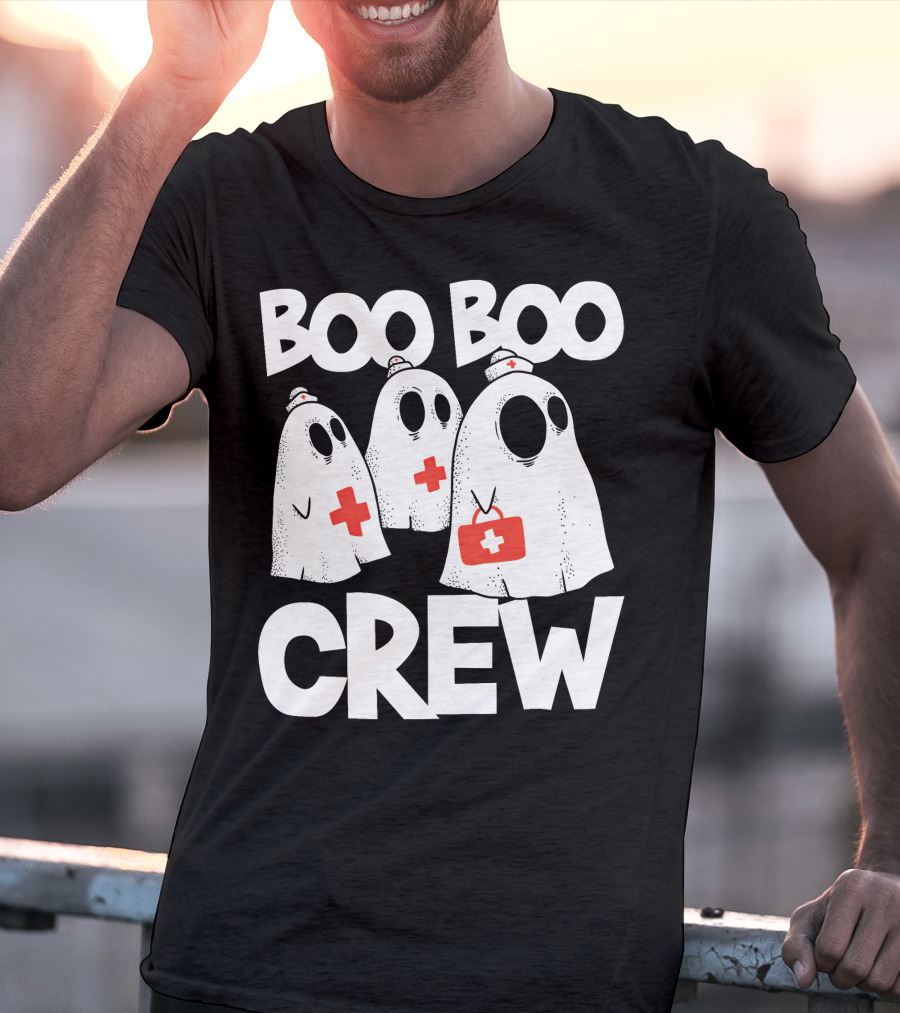 Boo Boo Crew Ghost Nurse Halloween With Medical Cross T-Shirt