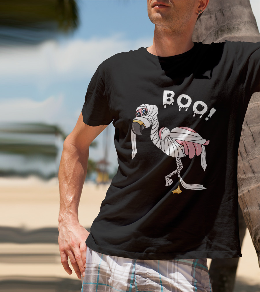 Boo Flamingo Mummy Halloween Wrap T-Shirt