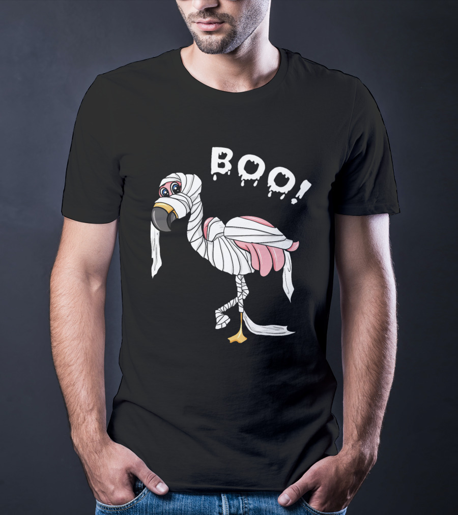 Boo Flamingo Mummy Halloween Wrap T-Shirt