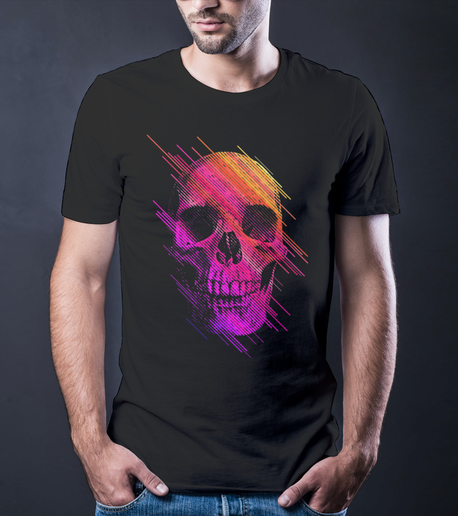 Colorful Skull Vibrant Neon Streaks T-Shirt