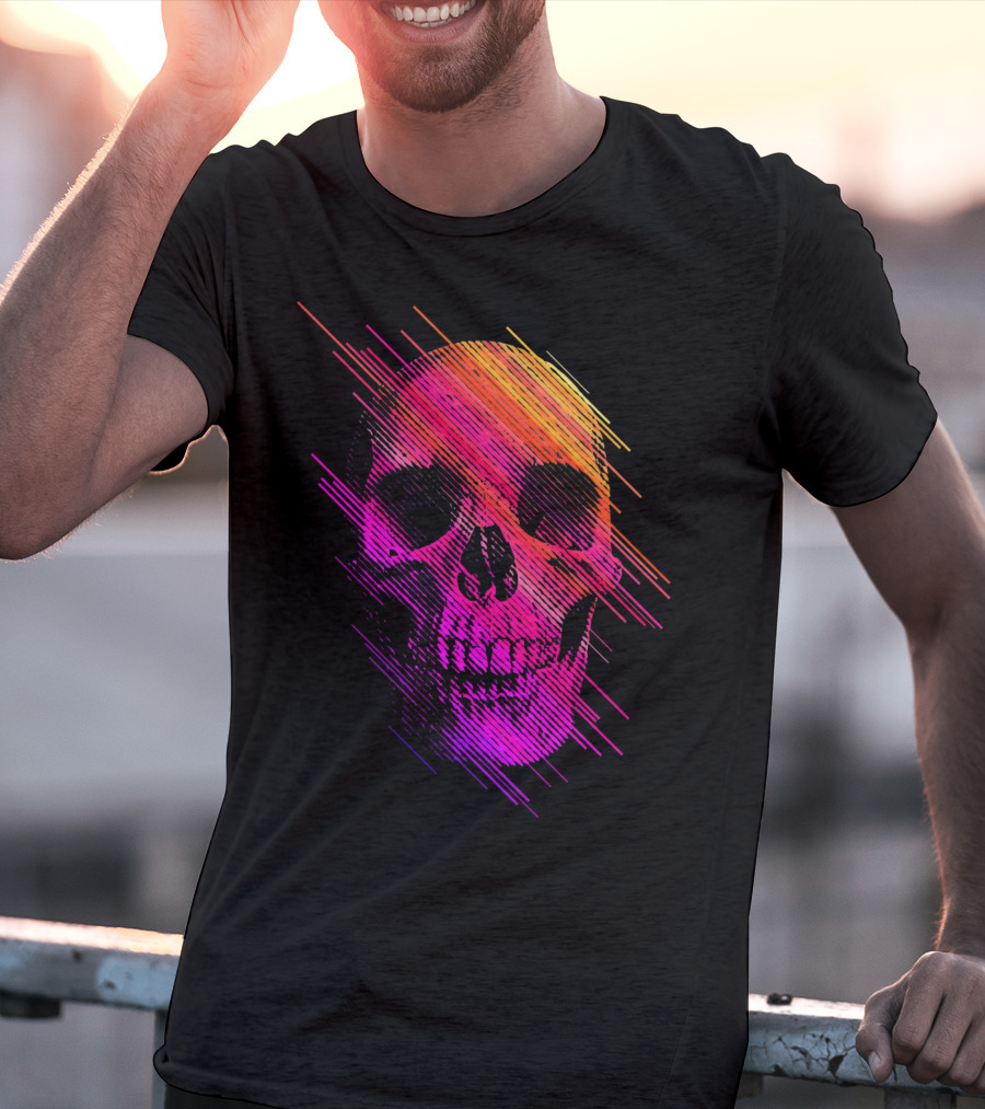 Colorful Skull Vibrant Neon Streaks T-Shirt