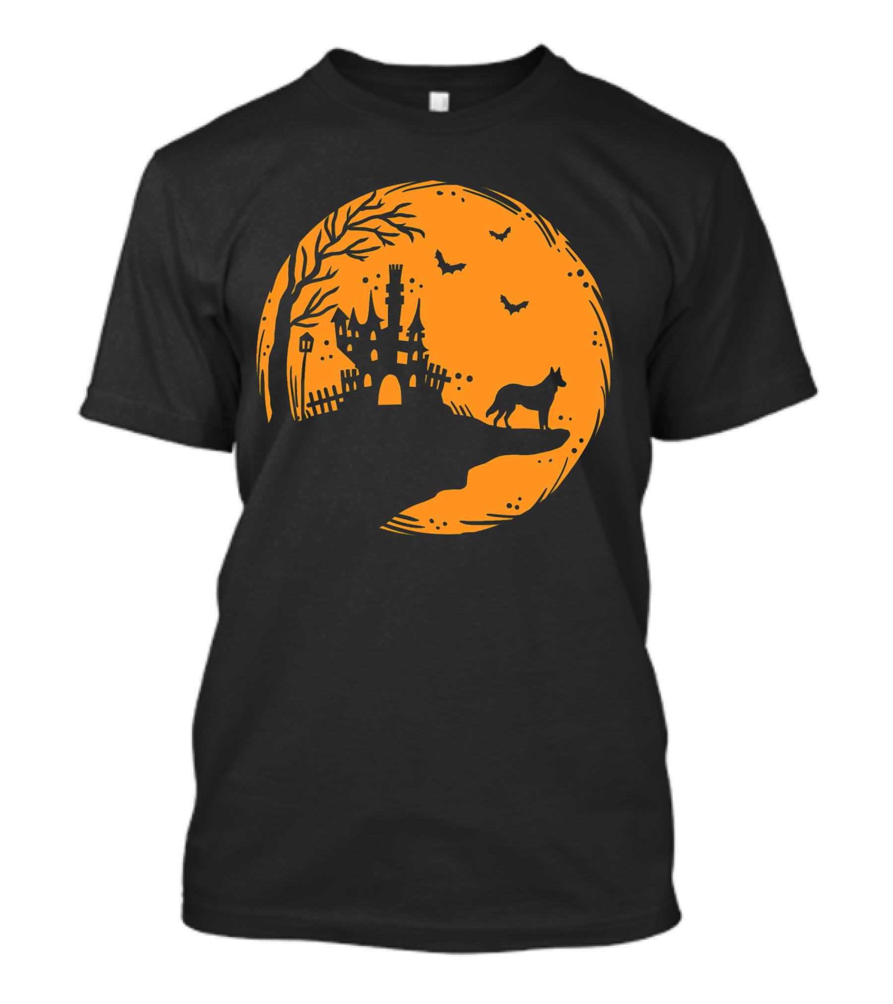 Halloween Dog Silhouette With Haunted Castle And Bats T-Shirt