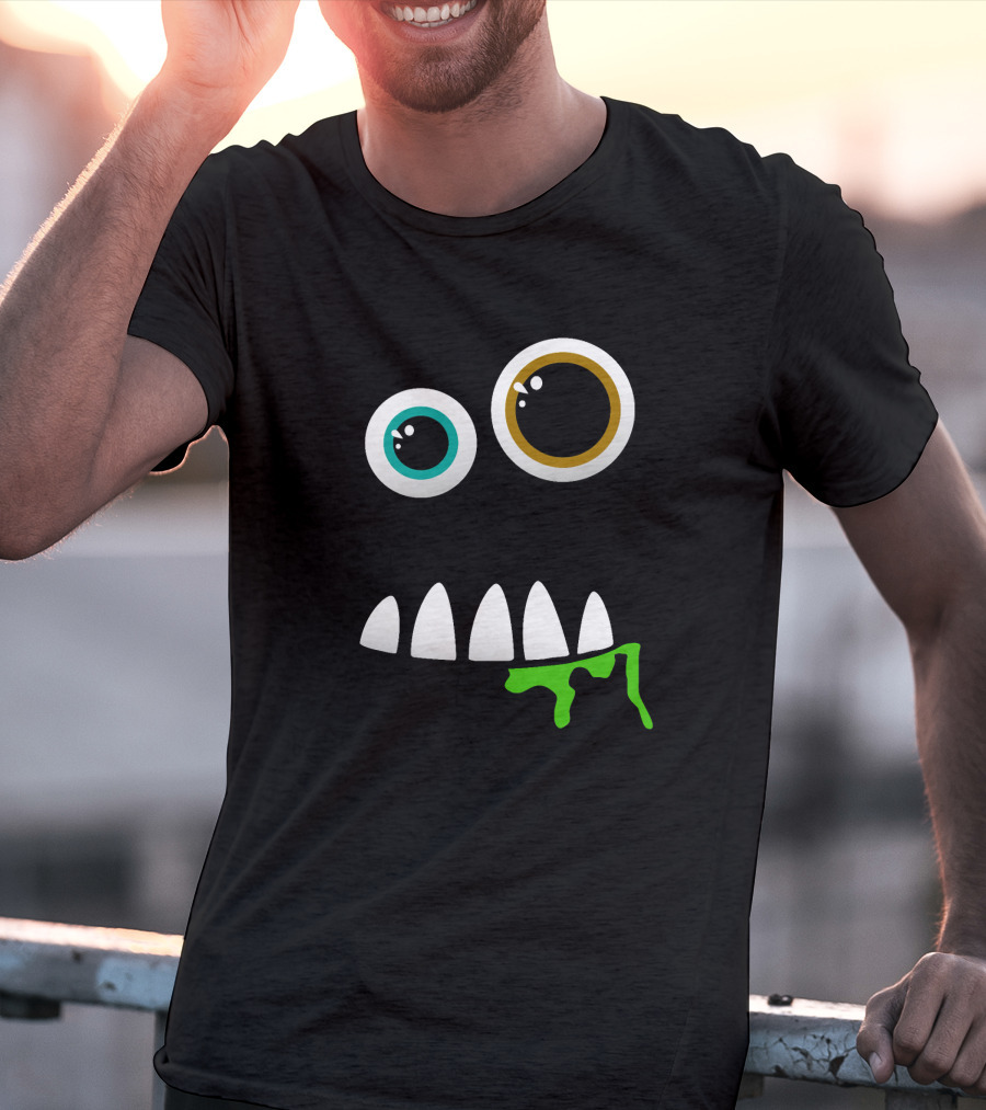 Funny Monster Face With Goofy Eyes And Drooling Green Slime T-Shirt