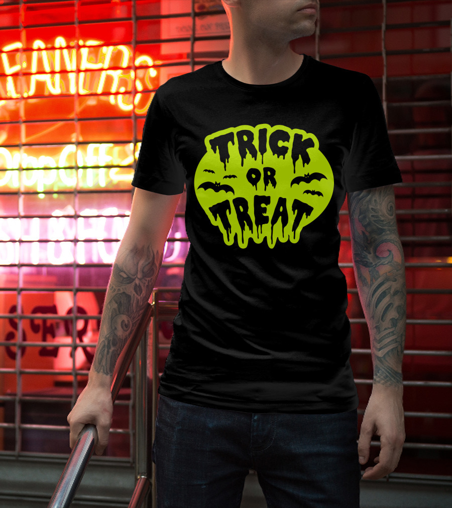 Gladditudes Trick Or Treat Dripping Font With Bats T-Shirt