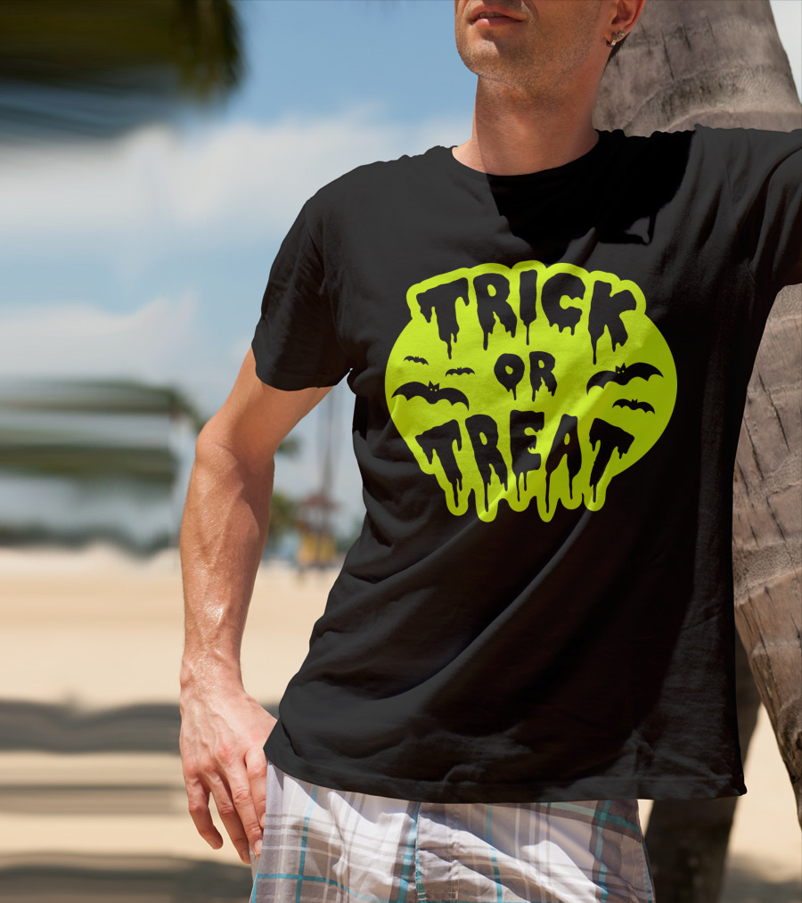 Gladditudes Trick Or Treat Dripping Font With Bats T-Shirt