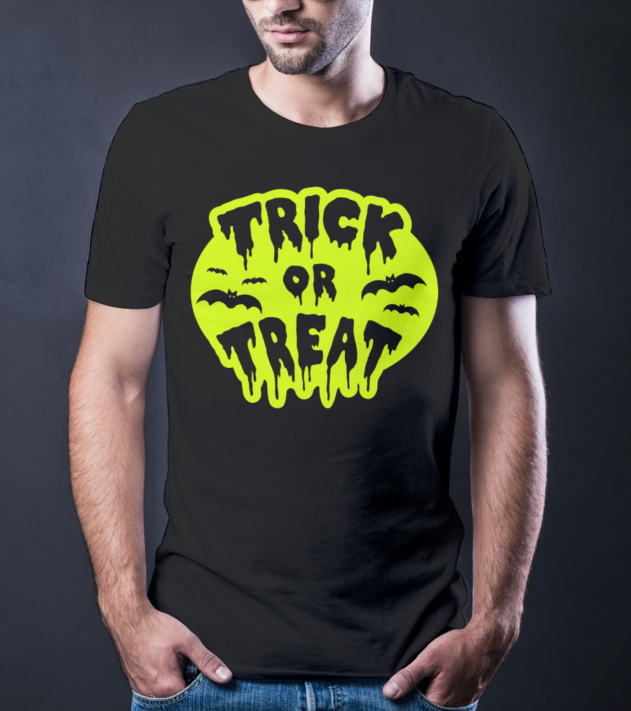 Gladditudes Trick Or Treat Dripping Font With Bats T-Shirt