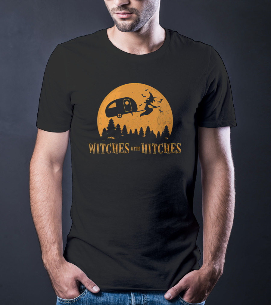Witches With Hitches Halloween Camping Moon Scene T-Shirt