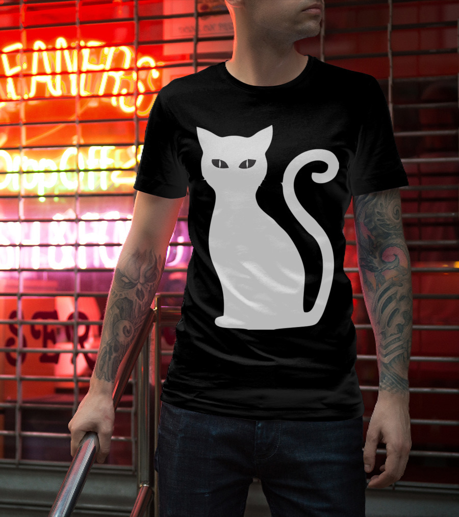 Halloween Cat Cute Cat Silhouette White T-Shirt