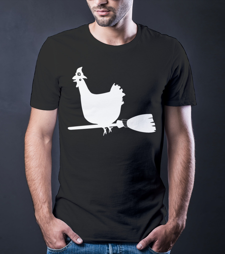 Halloween Chicken On Witch Broom T-Shirt