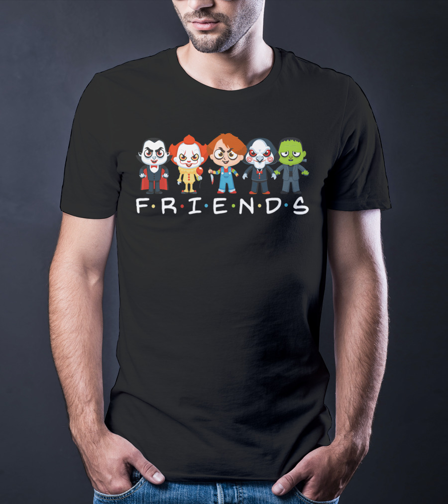 Halloween Friends Dracula Pennywise Chucky Jigsaw Frankenstein T-Shirt
