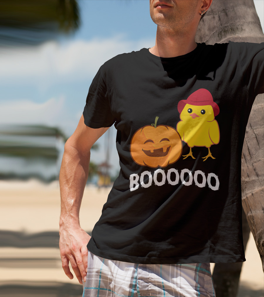 BOOOOO Halloween Funny Pumpkin And Chicken T-Shirt