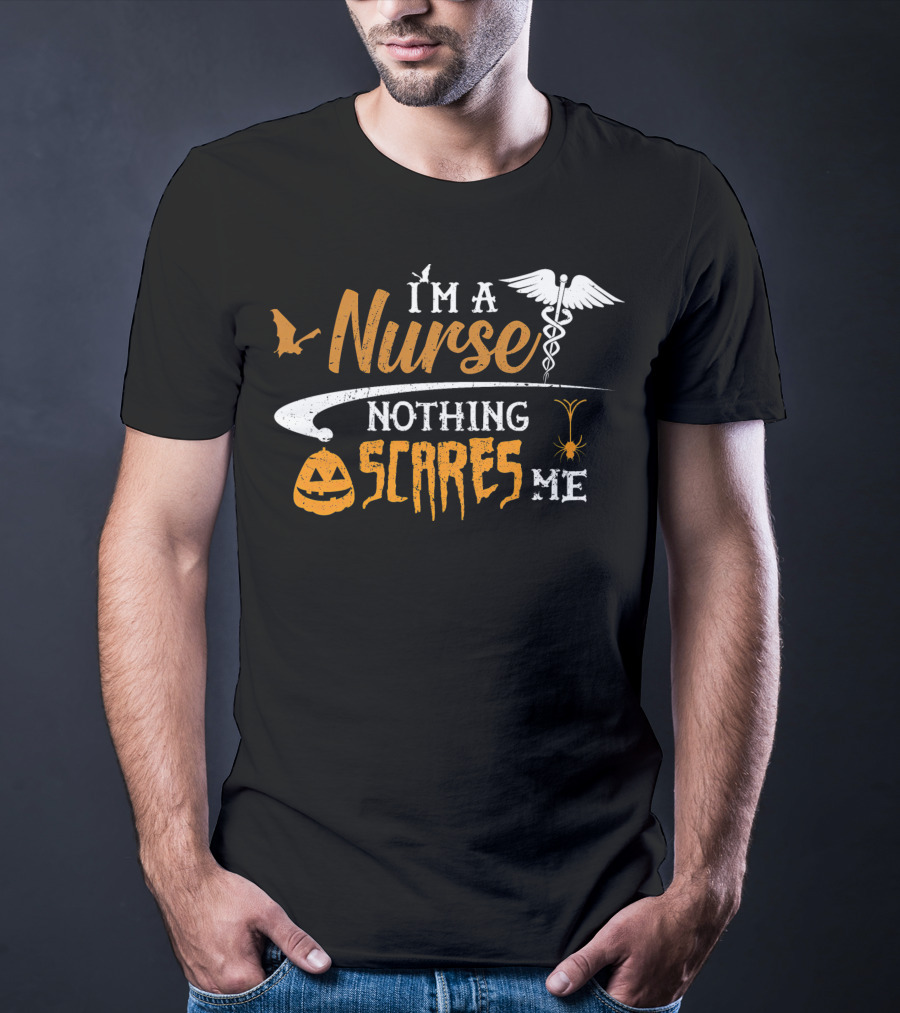 Halloween Nurse I'm A Nurse Nothing Scares Me Pumpkin Spider Caduceus T-Shirt