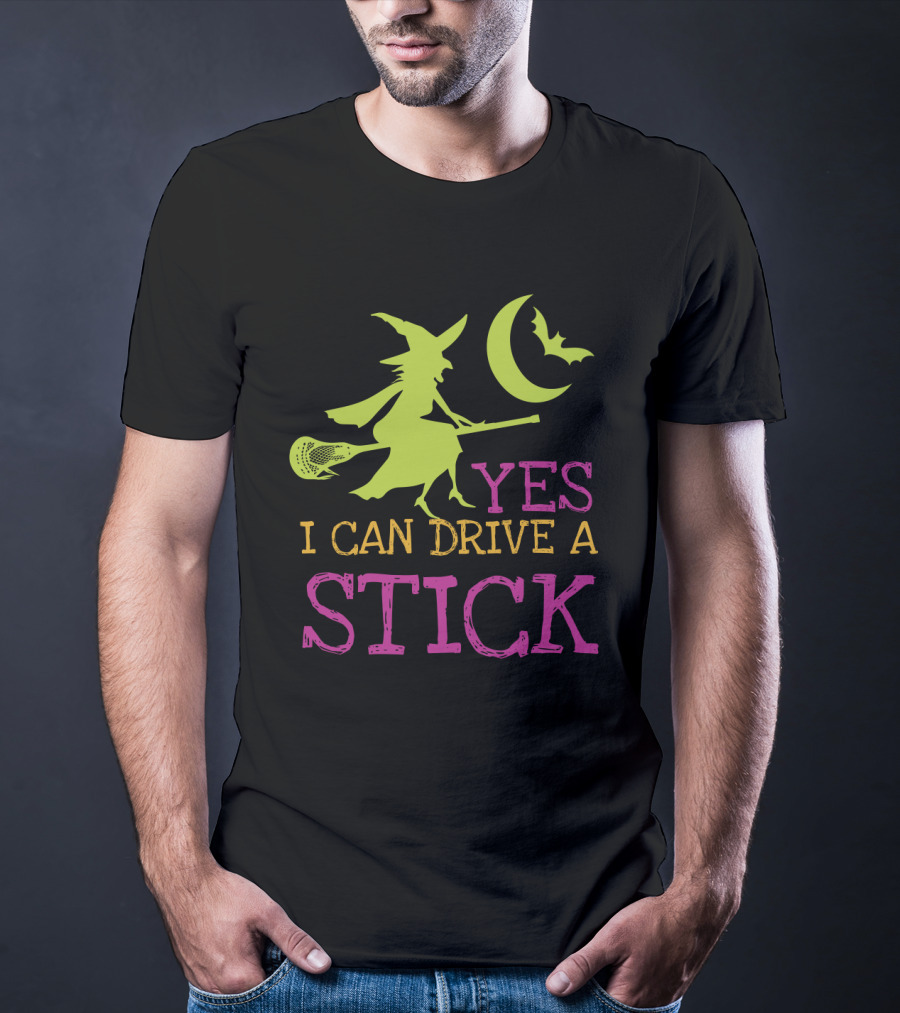Yes I Can Drive A Lacrosse Stick Witch Halloween Moon Bat T-Shirt