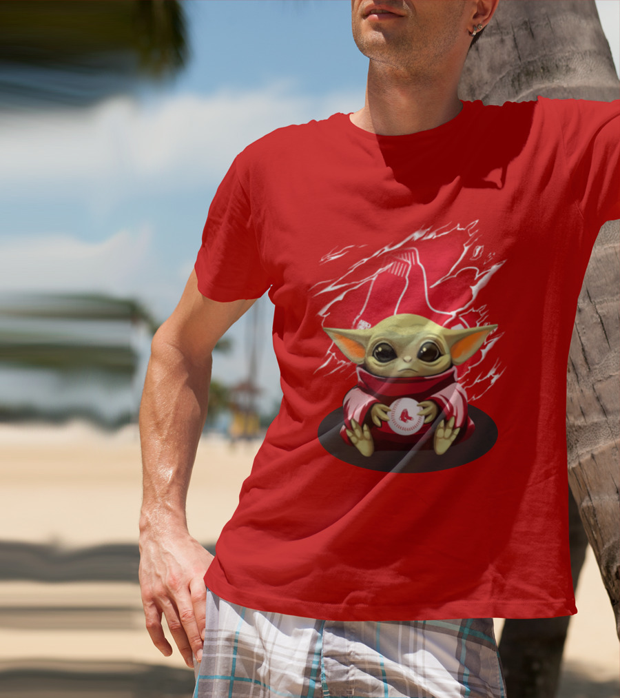Yoda Holding Baseball In Front Of Boston Red Sox Socks T-Shirt