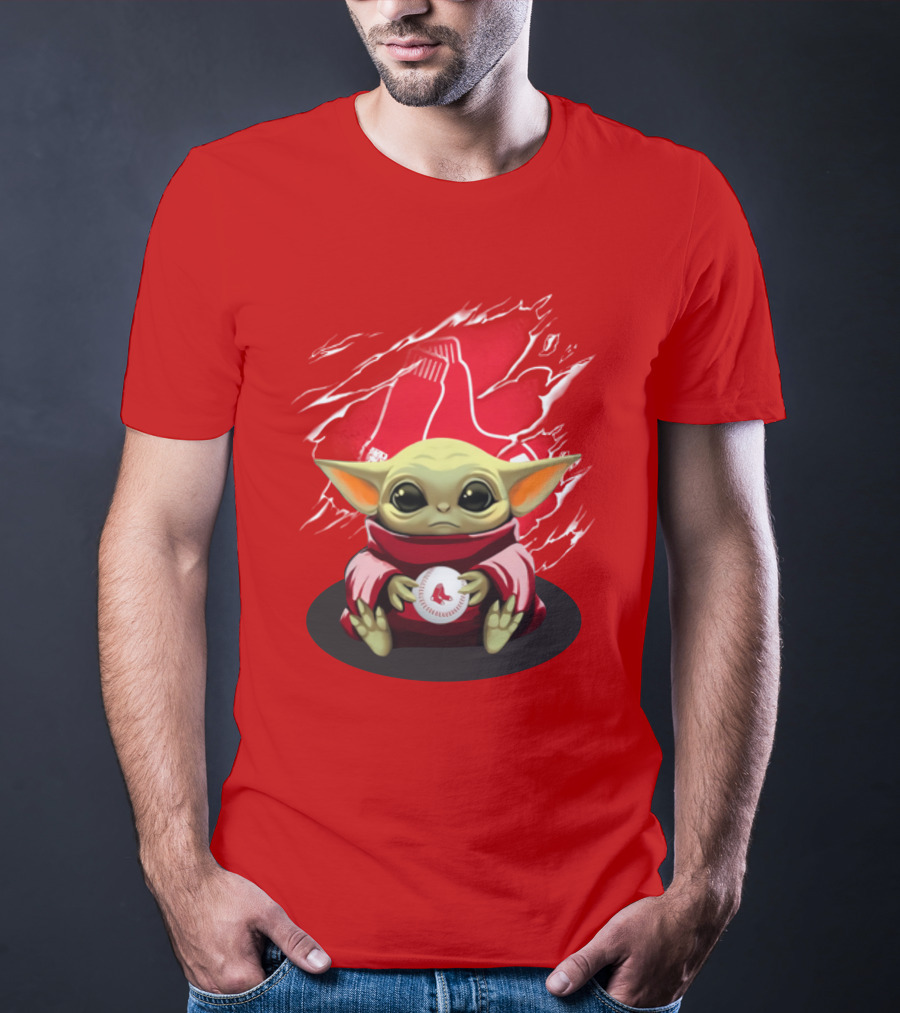 Yoda Holding Baseball In Front Of Boston Red Sox Socks T-Shirt