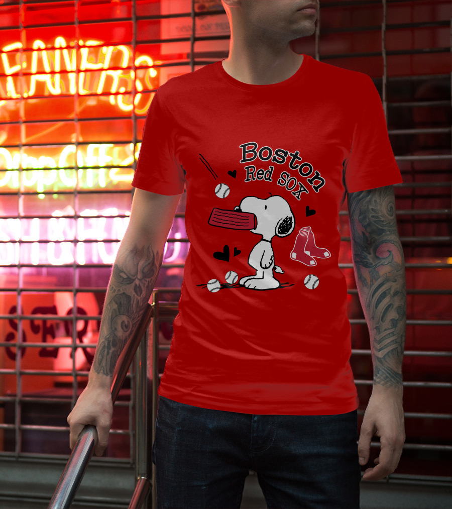 Boston Red Sox Snoopy Baseball Hearts T-Shirt