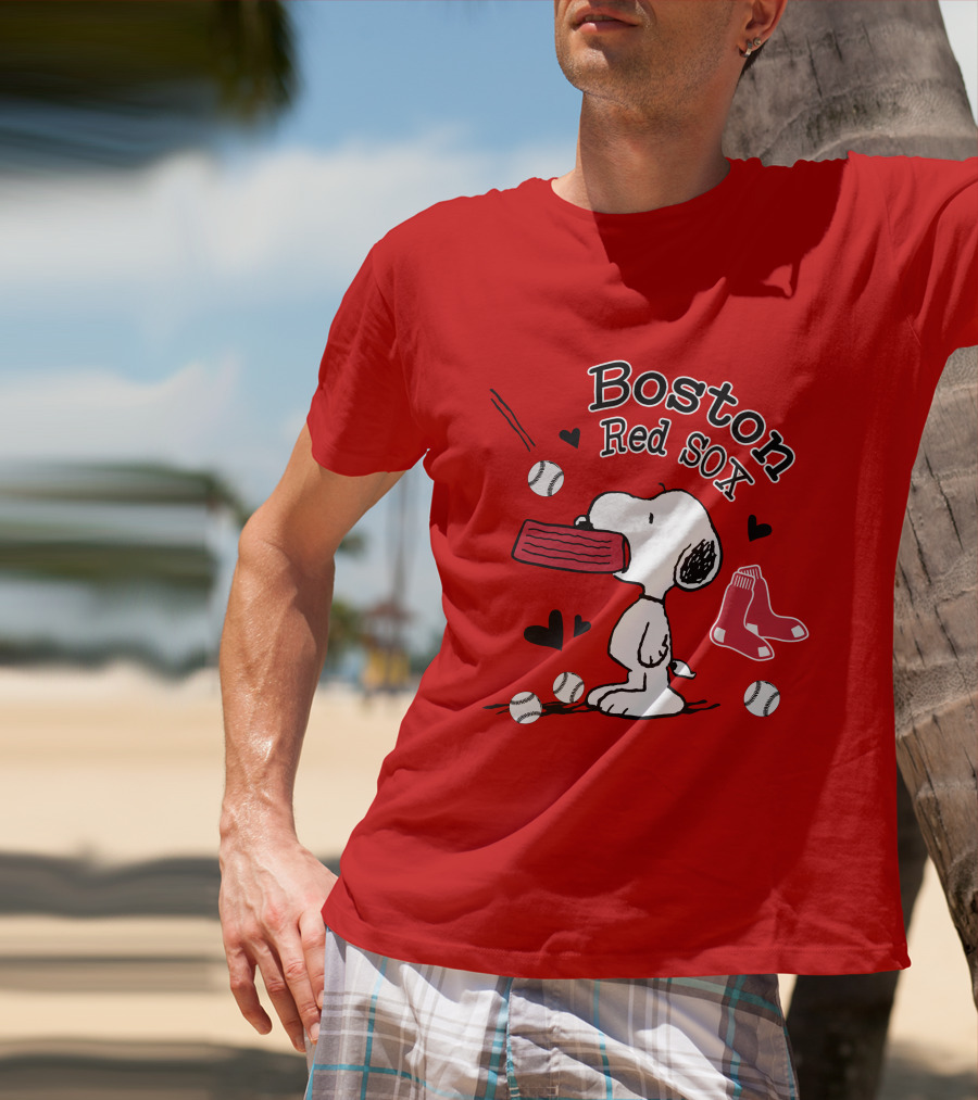 Boston Red Sox Snoopy Baseball Hearts T-Shirt