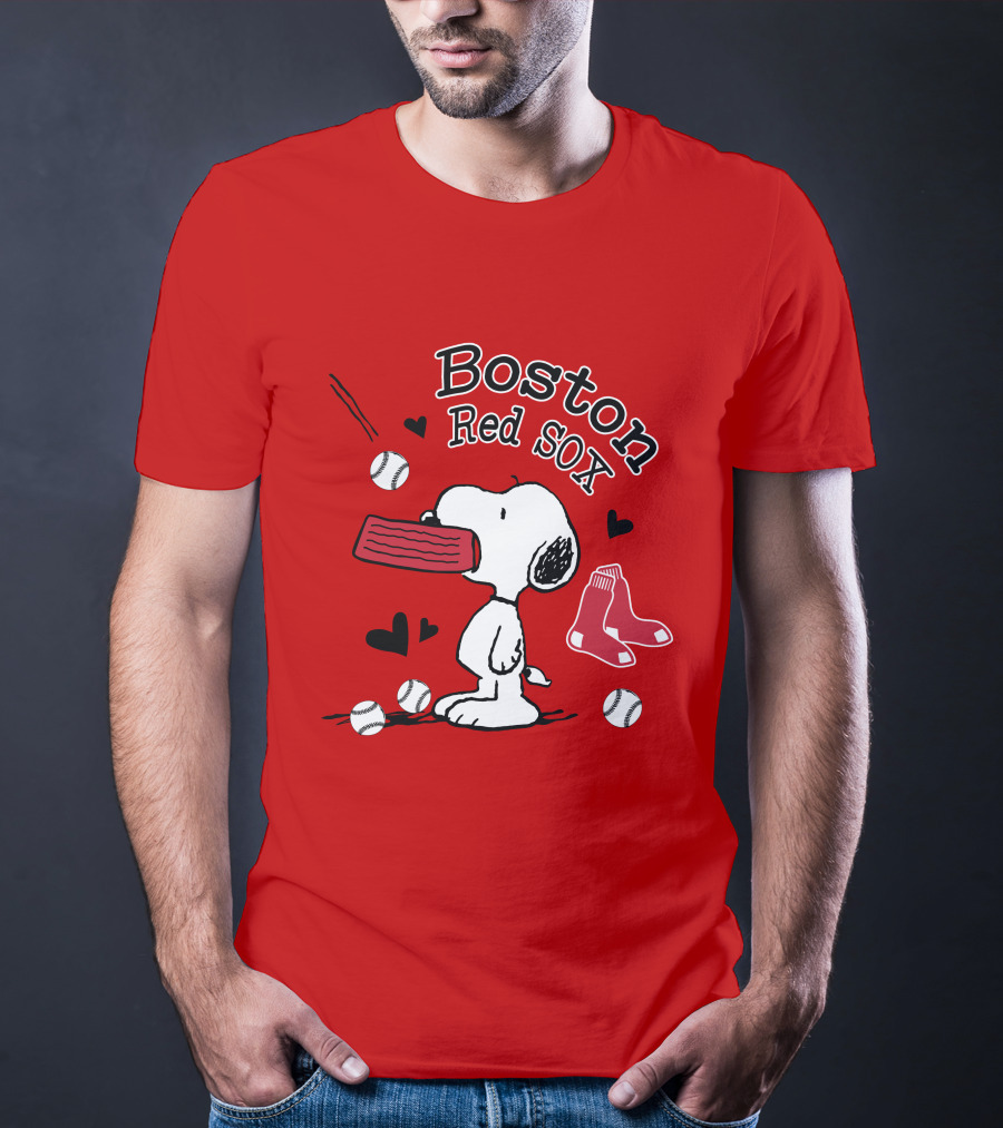Boston Red Sox Snoopy Baseball Hearts T-Shirt