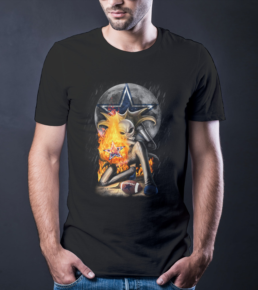 Jack Skellington Fire Football Moon Cowboys Star T-Shirt