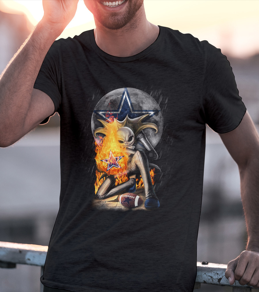 Jack Skellington Fire Football Moon Cowboys Star T-Shirt