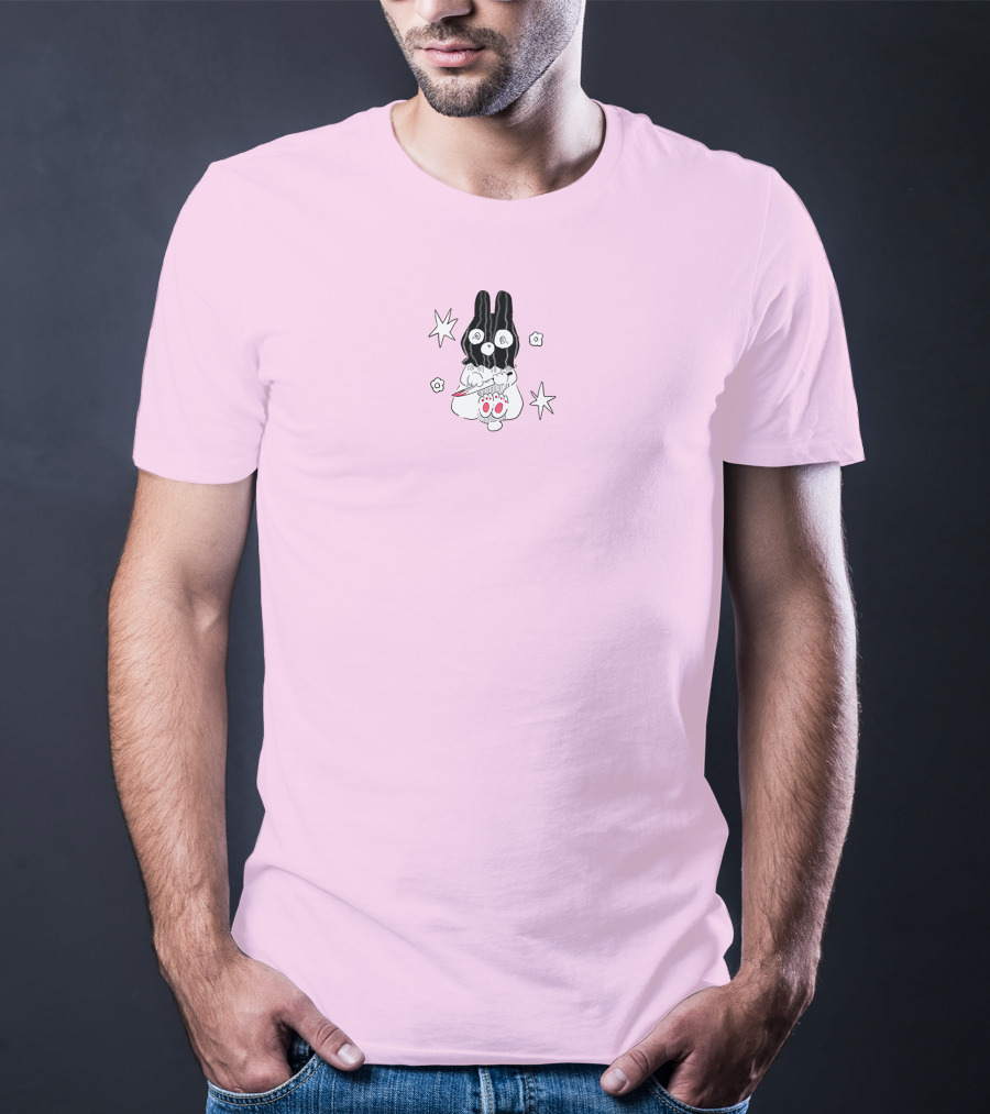 Chloe Moriondo Bunny Holding Strawberry With Stars And Flowers On Pink Background T-Shirt