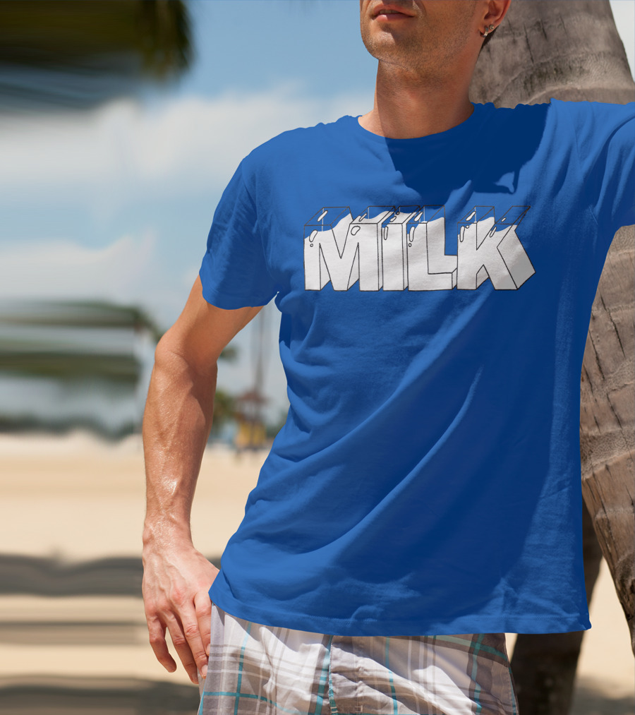 Ted Nivison Milk Merch Bold Blue Text T-Shirt