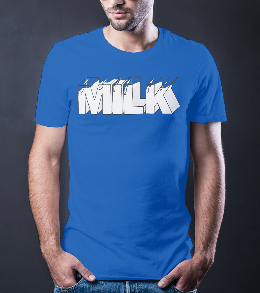 Ted Nivison Milk Merch Bold Blue Text T-Shirt