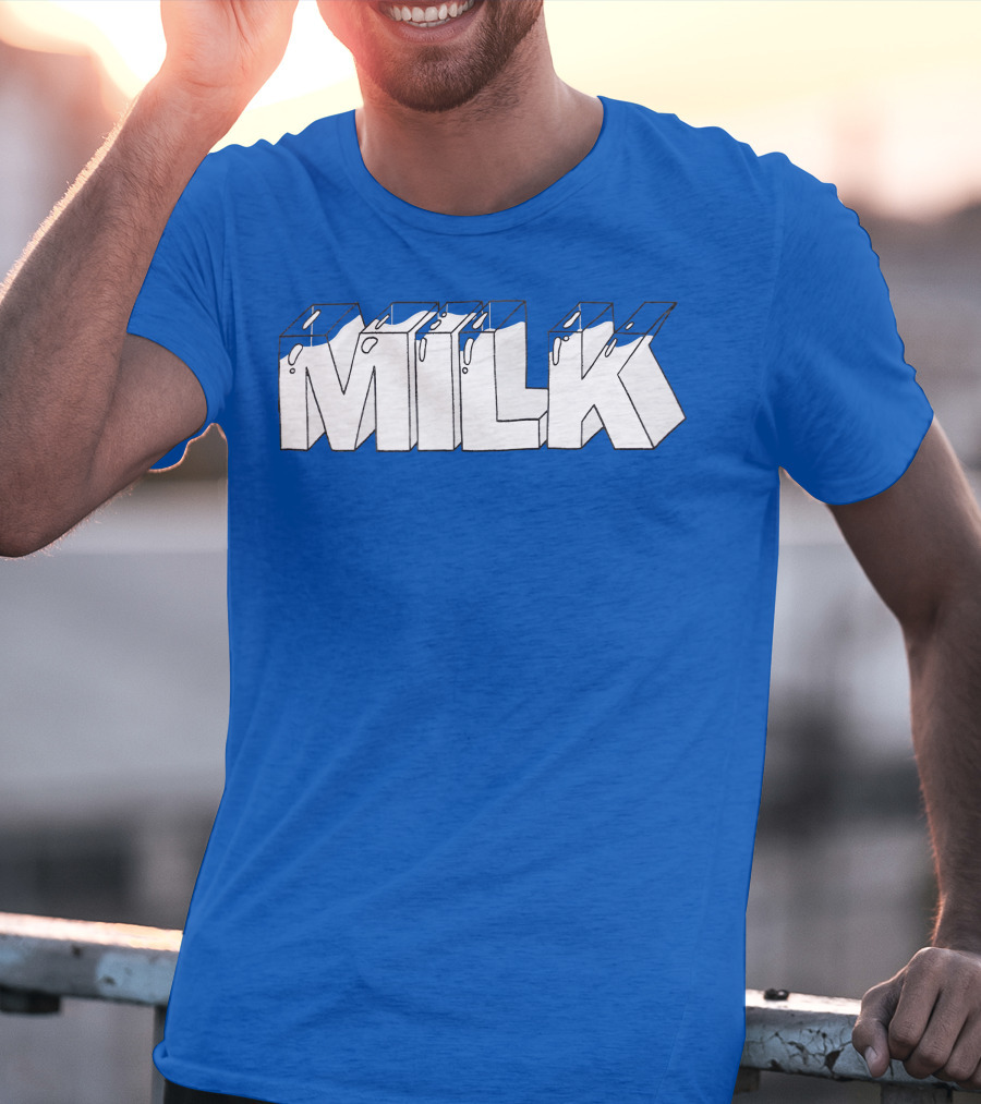 Ted Nivison Milk Merch Bold Blue Text T-Shirt