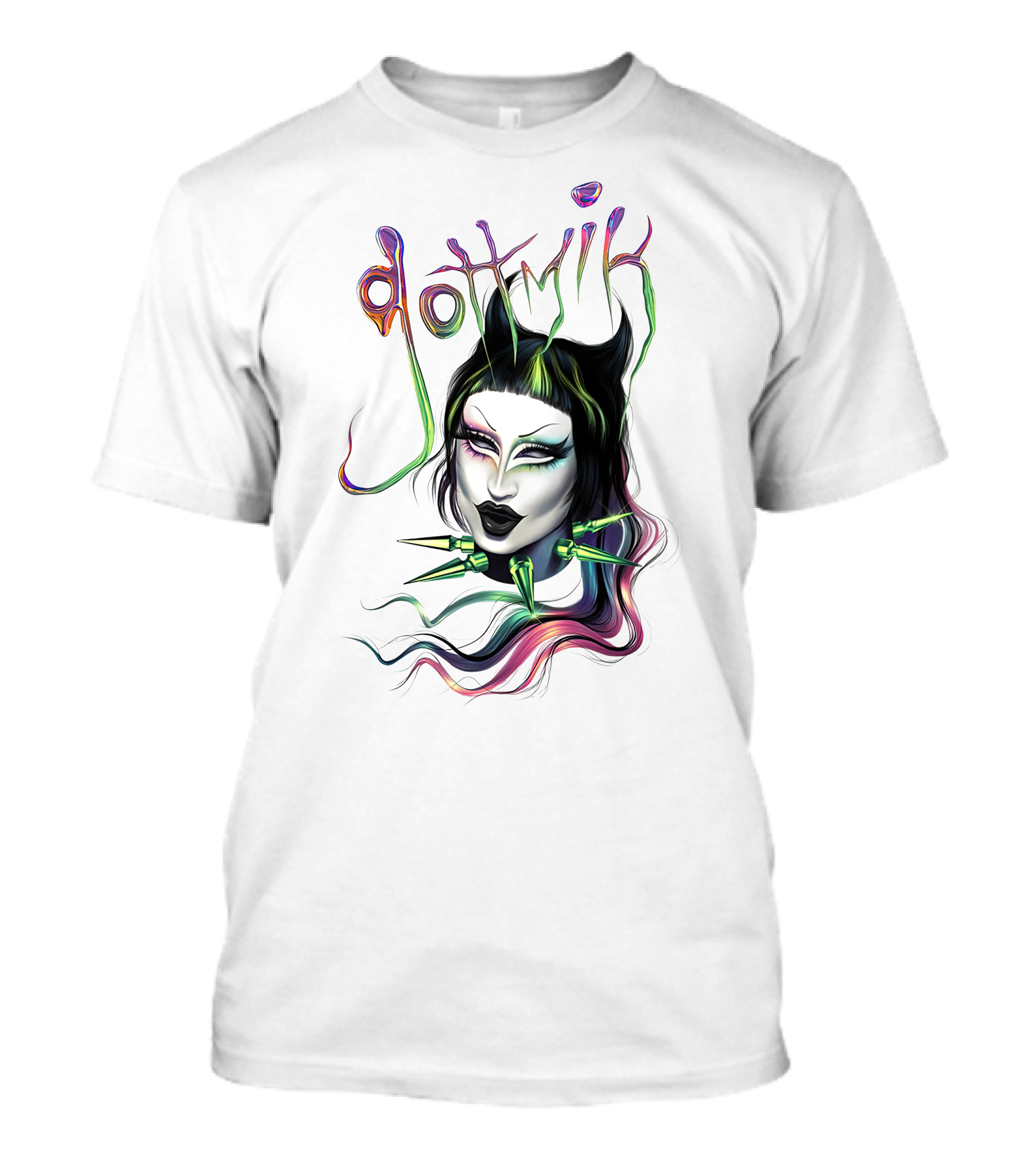 Gottmik Black Cat Ears Spiked Collar Colorful Face T-Shirt
